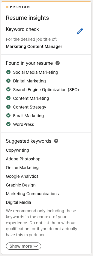 resume keywords using LinkedIn profile